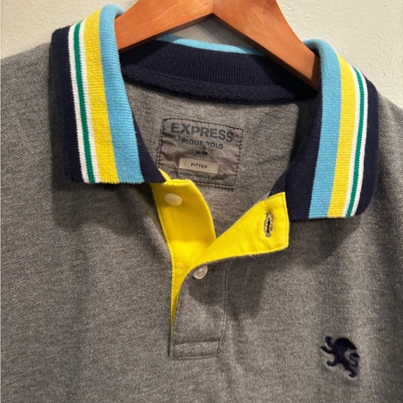Express Gray Polo with Vibrant Collar casual bright collar size medium fitted - Picture 7 of 10